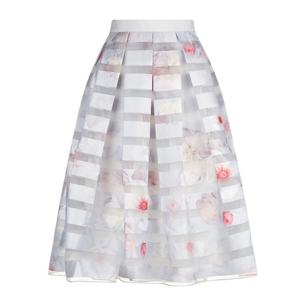Ted Baker Rosaley Chelsea Grey Satin Organza Midi Skirt
